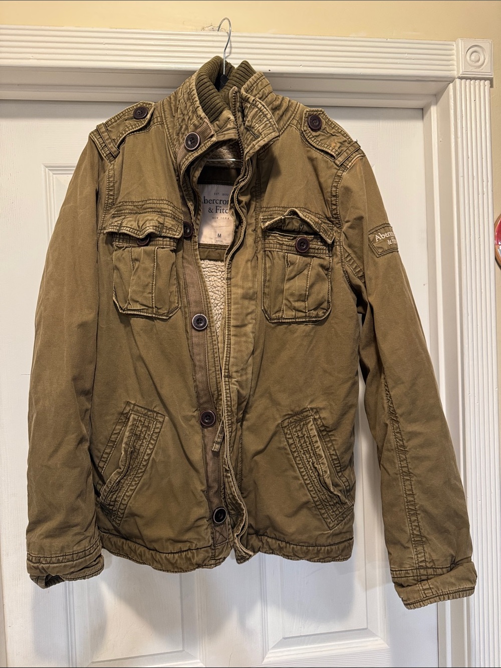Y2K Abercrombie & Fitch Men's Tan/Brown Military Field Jacket